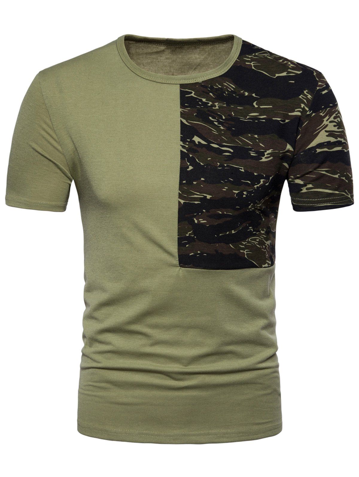 

Crew Neck Camouflage Splicing T-shirt, Army green