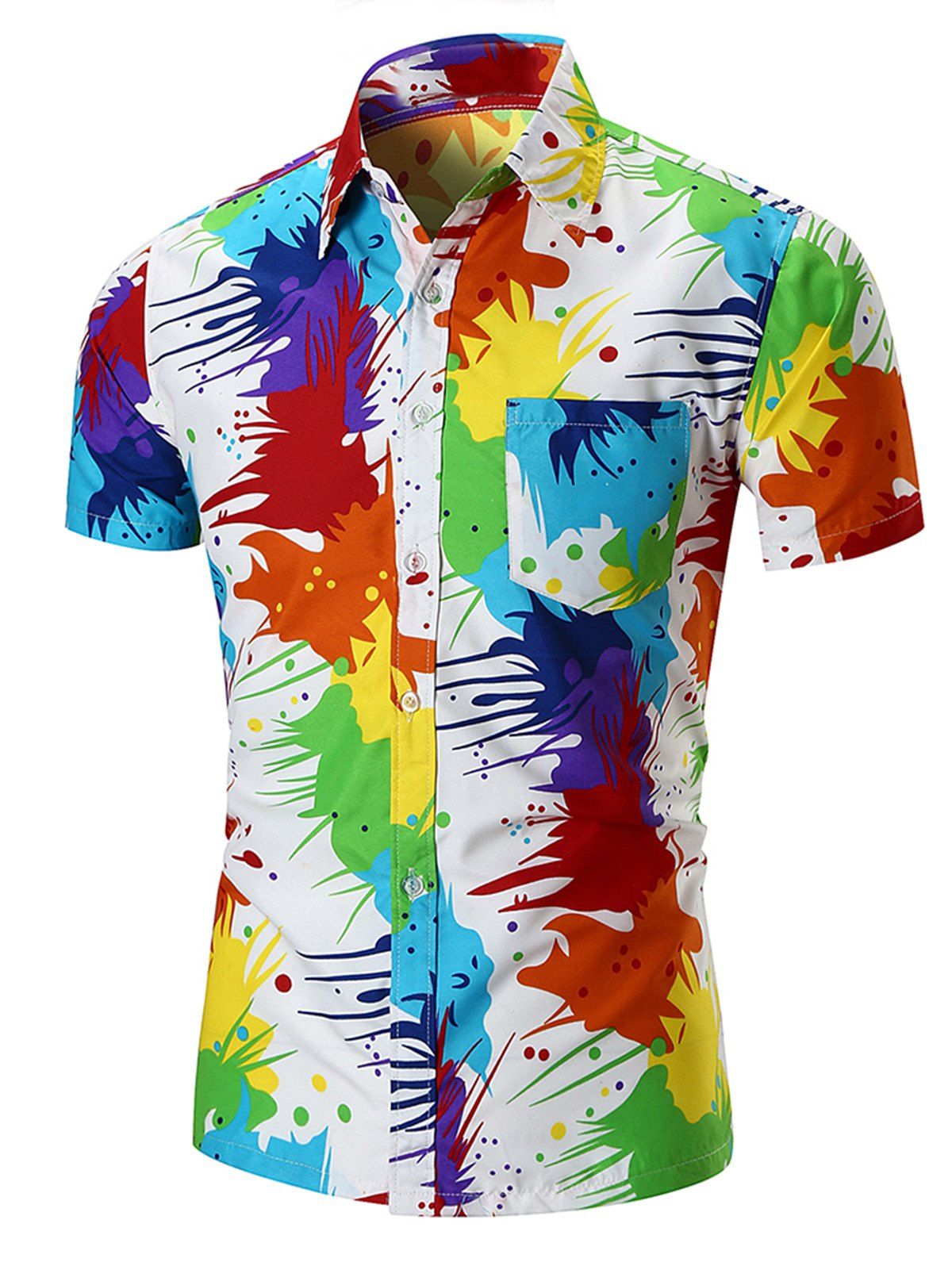 

Pocket Design Watercolor Print Short Sleeve Shirt, Multi