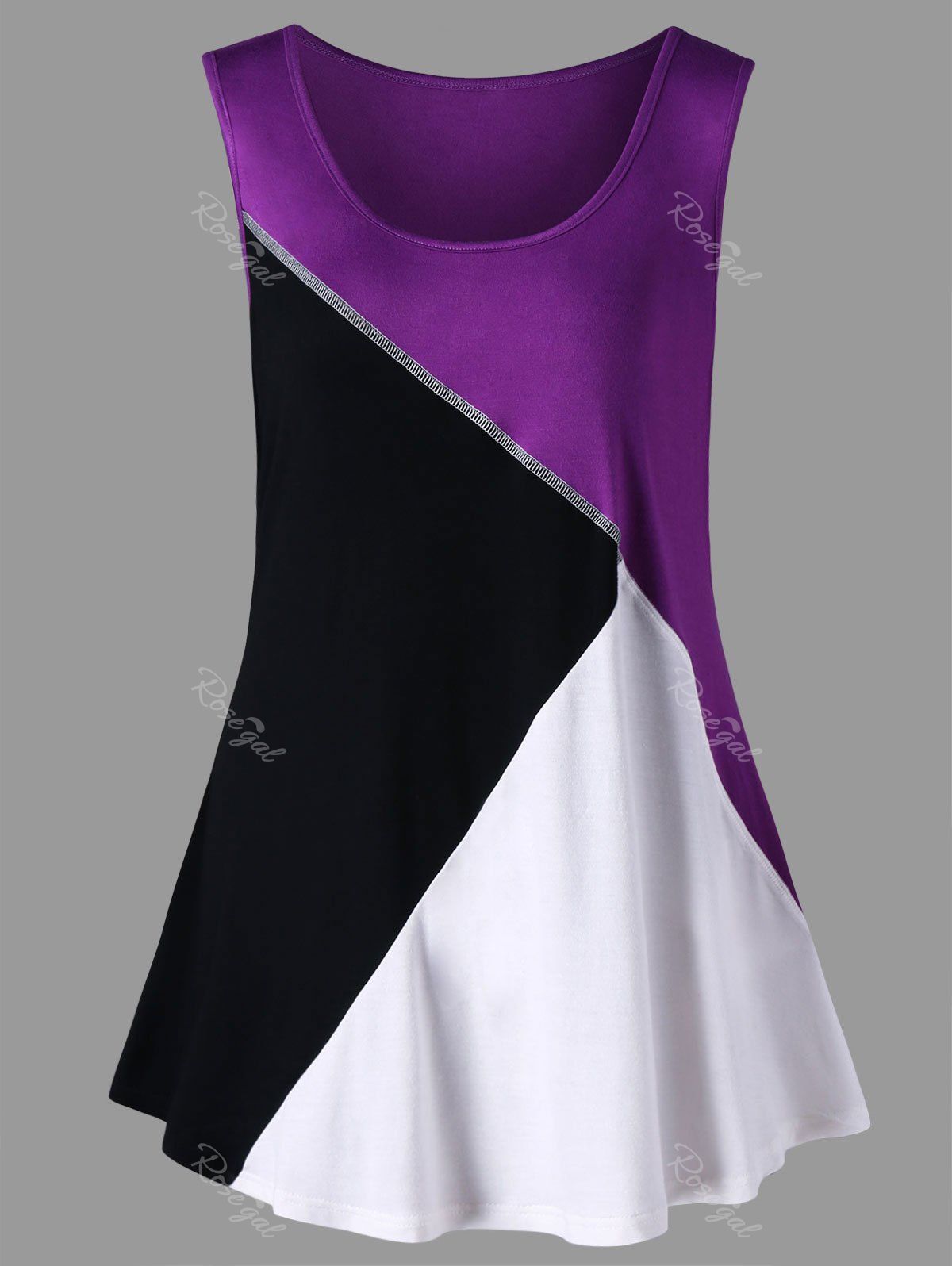

Plus Size Color Block Scoop Neck Tank Top, Purple