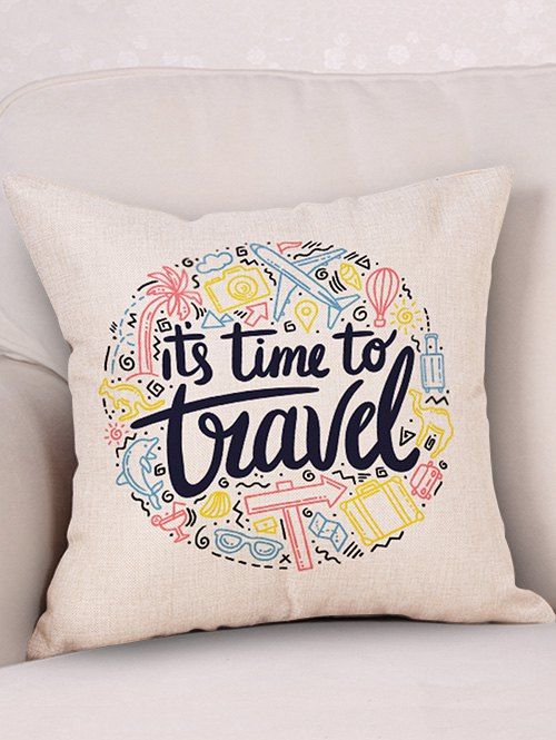 

Travel Items Print Decorative Linen Sofa Pillowcase, Multi