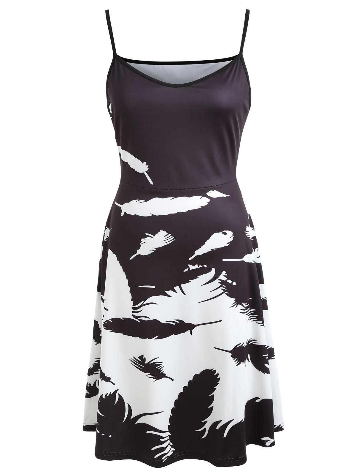

Color Block Feather Print Slip Dress, Black