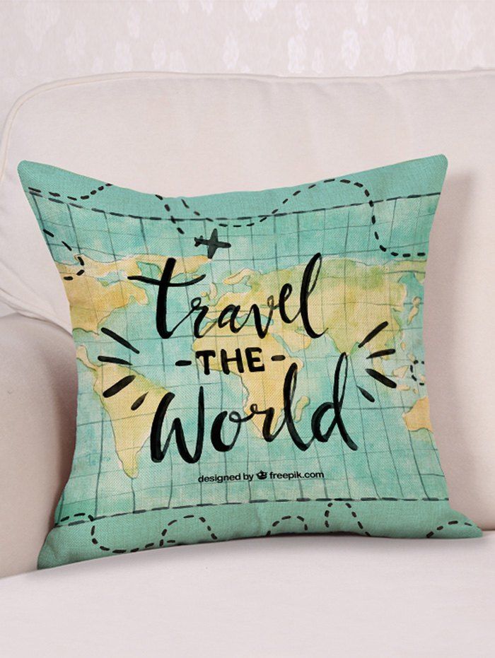 

World Travel Print Decorative Linen Sofa Pillowcase, Multi