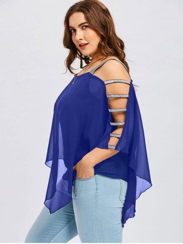 

Plus Size Ladder Cut Flowy Blouse, Blue