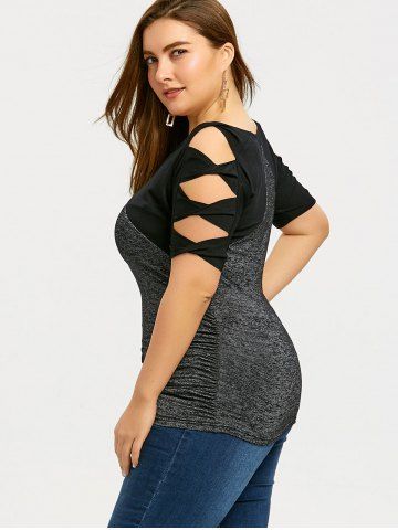 

Plus Size Two Tone Bow Ladder Sleeve T-shirt, Black