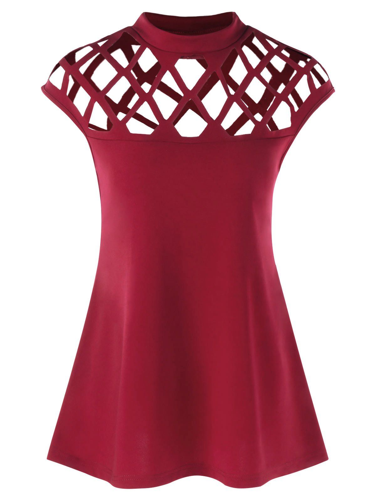 

Lattice Cut Short Sleeve T-shirt, Red wine