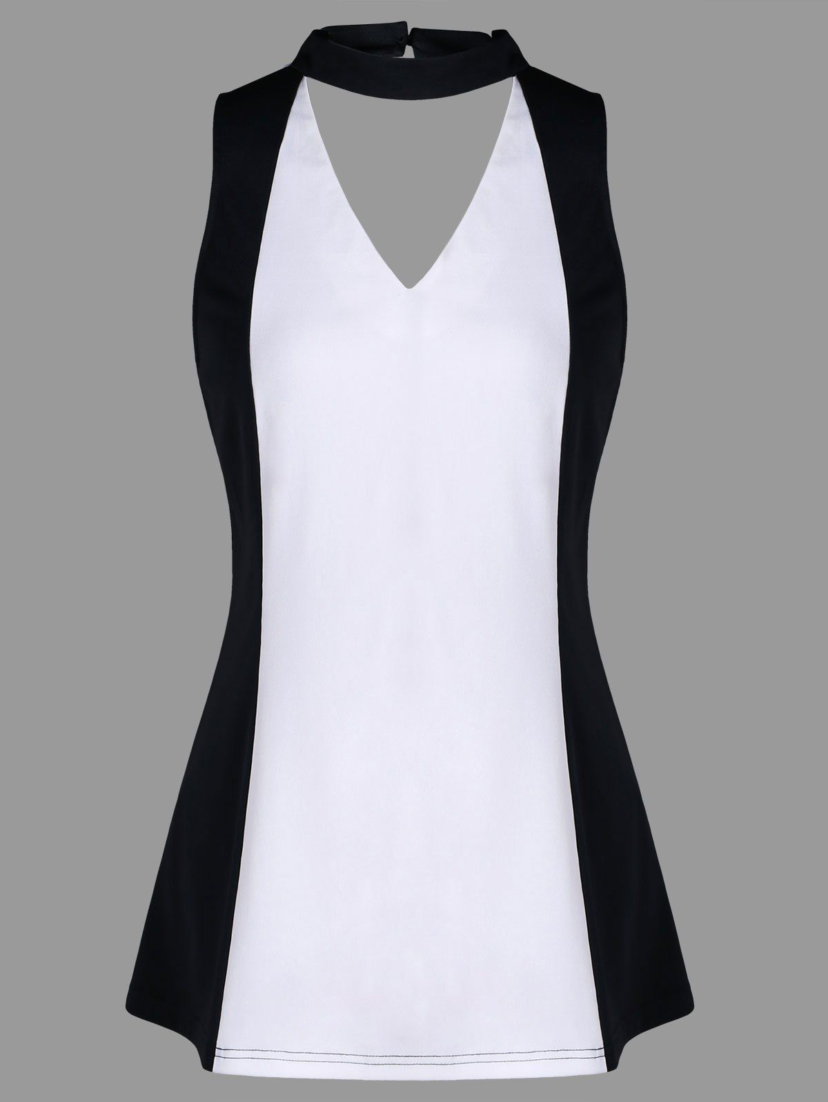 

Color Trim Plus Size Sleeveless Choker T-shirt, Black white