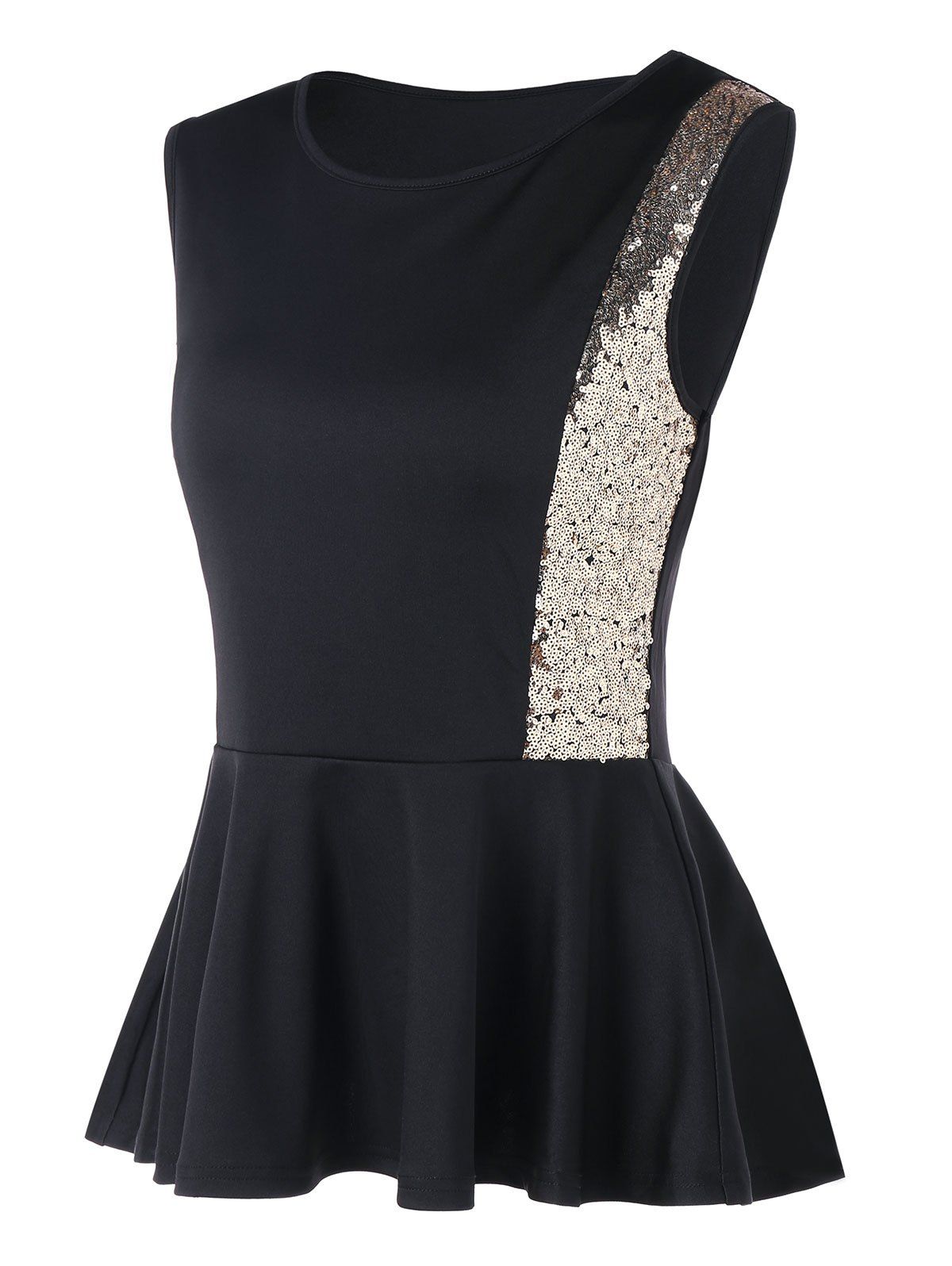 

Sleeveless Sequins Peplum Top, Black