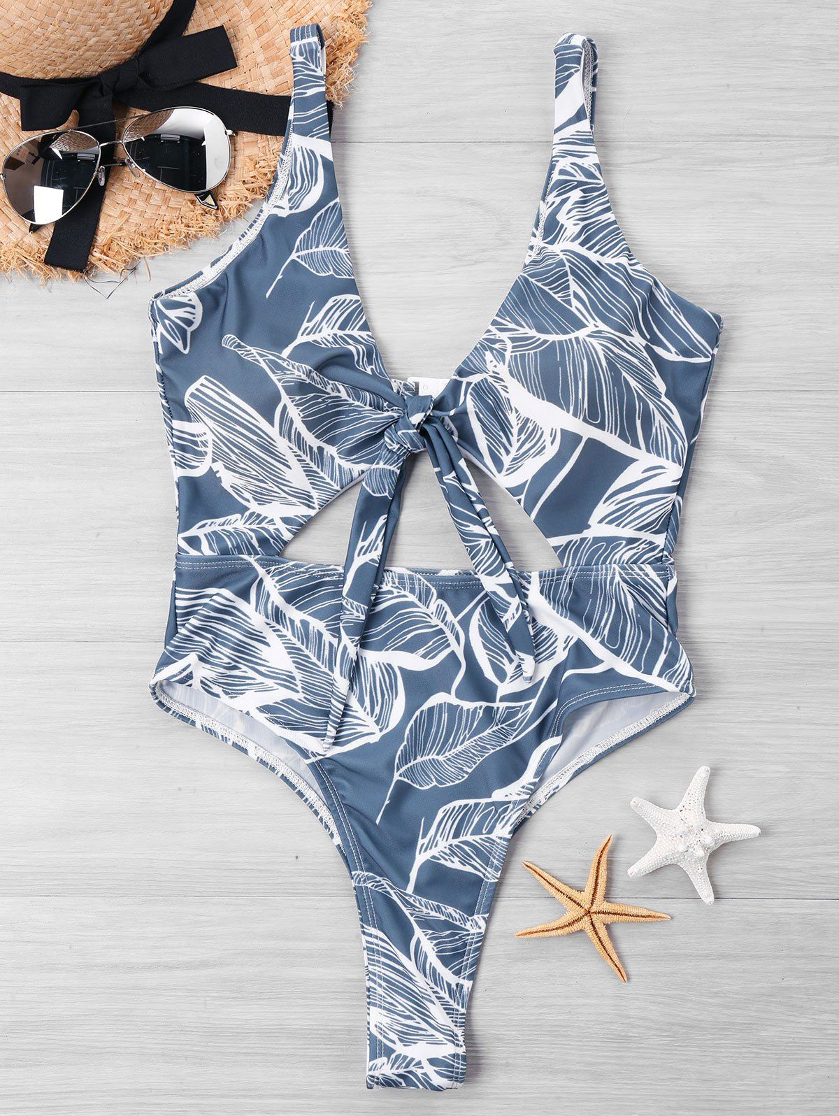 

Tie Dye Cut Out One-piece Swimwear, Blue gray