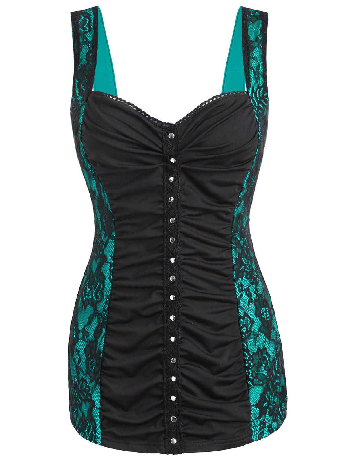 

Lace Panel Corset Tank Top, Light sea green