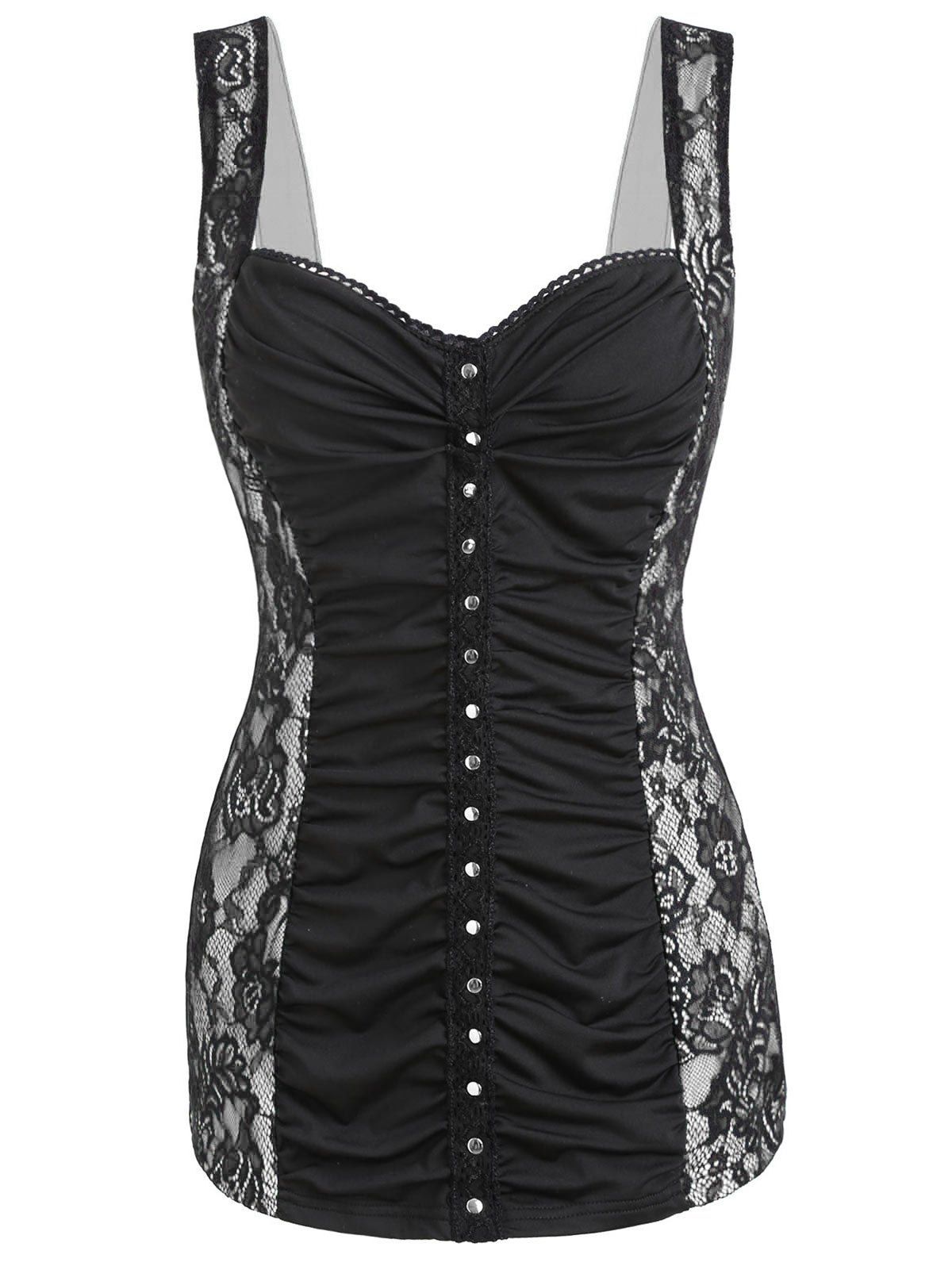 

Lace Panel Corset Tank Top, Platinum