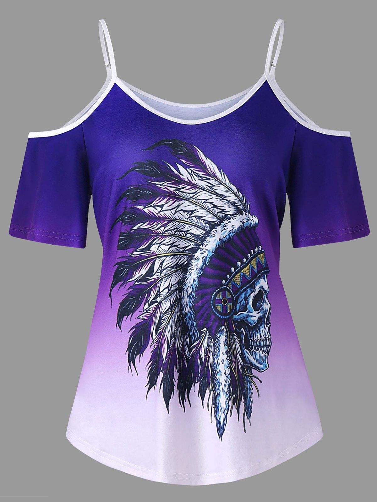 

Cold Shoulder Tribe Skull T-shirt, Purple