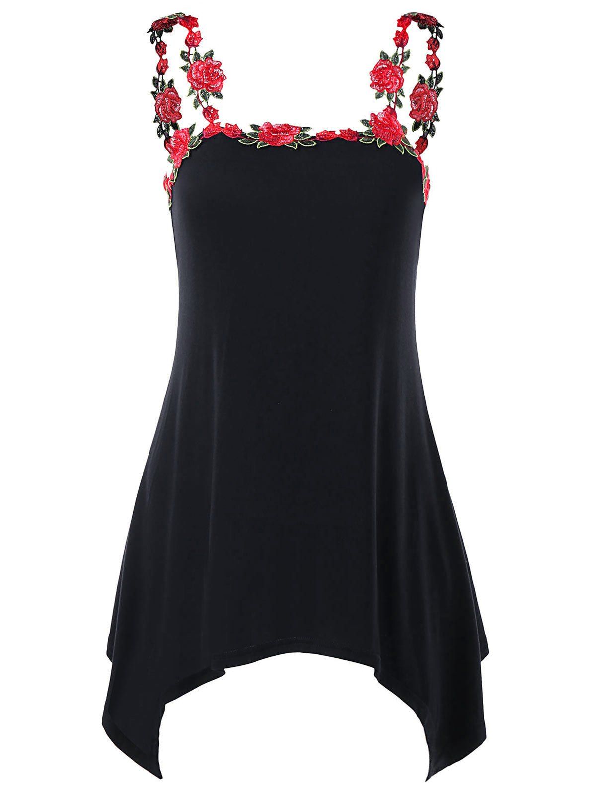 

Floral Applique Tank Top, Black