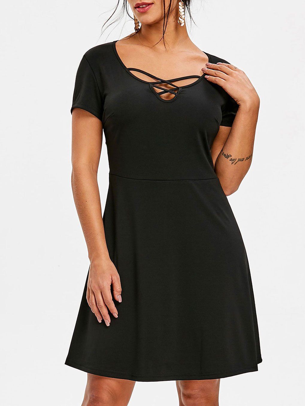 

Criss Cross Cap Sleeve Mini Dress, Black