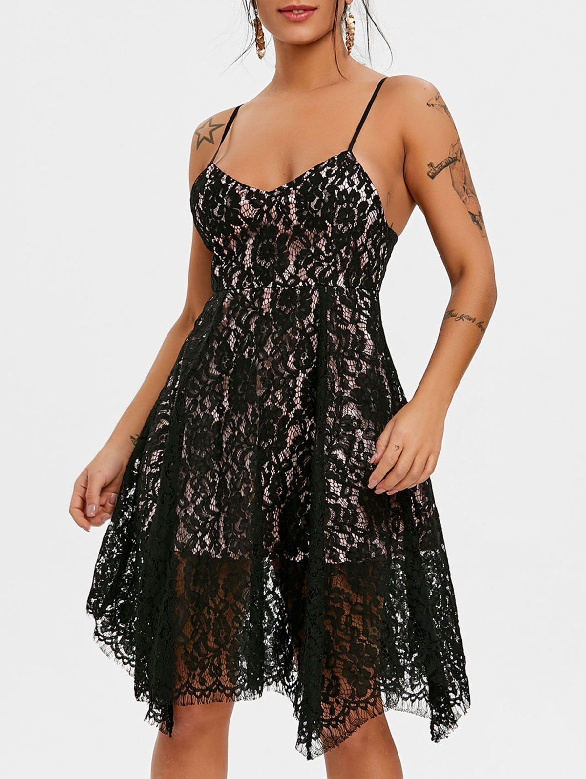 

Lace Crochet Open Back Dress, Black