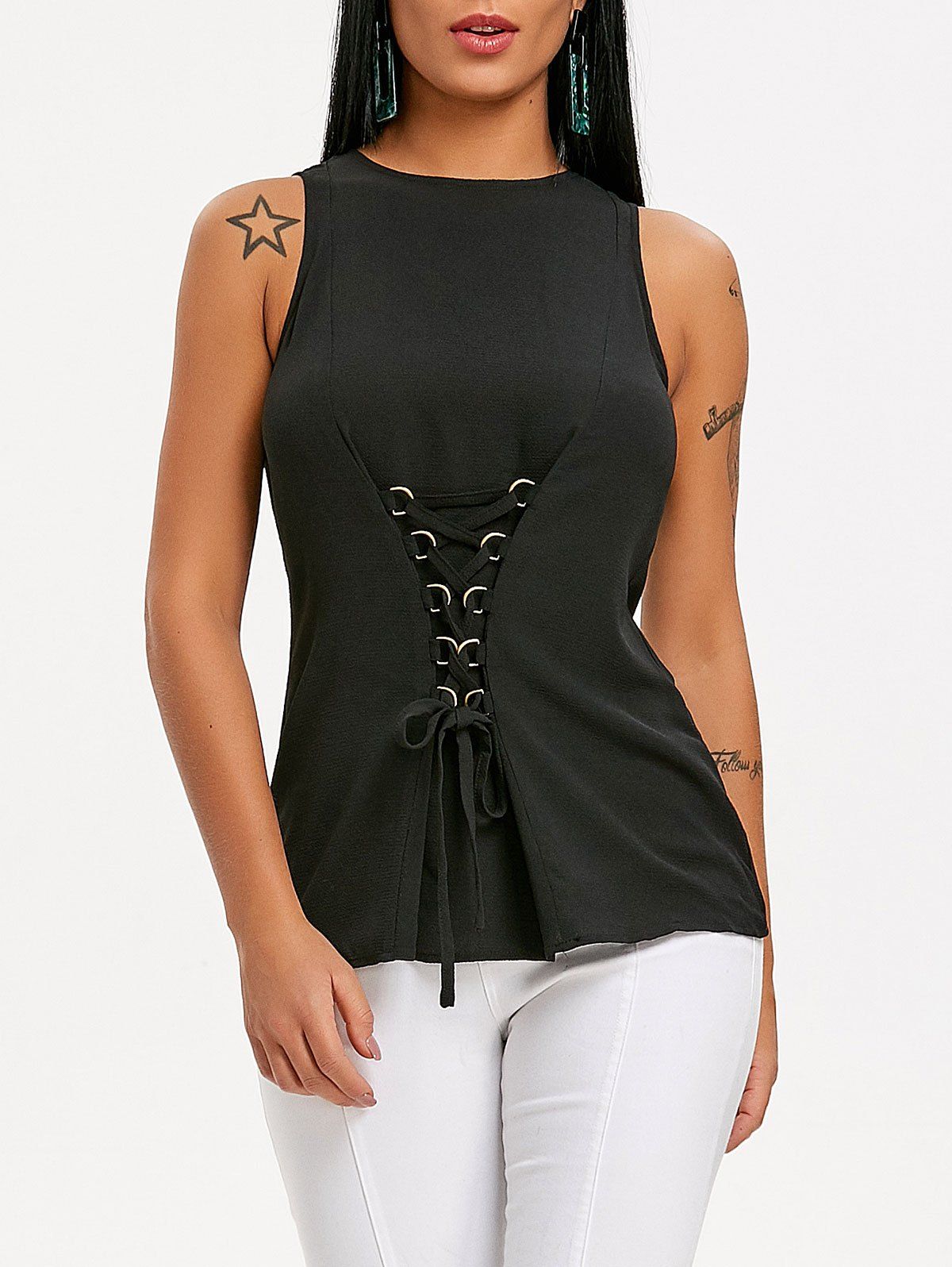 

Hollow Out Lace Up Corset Top, Black