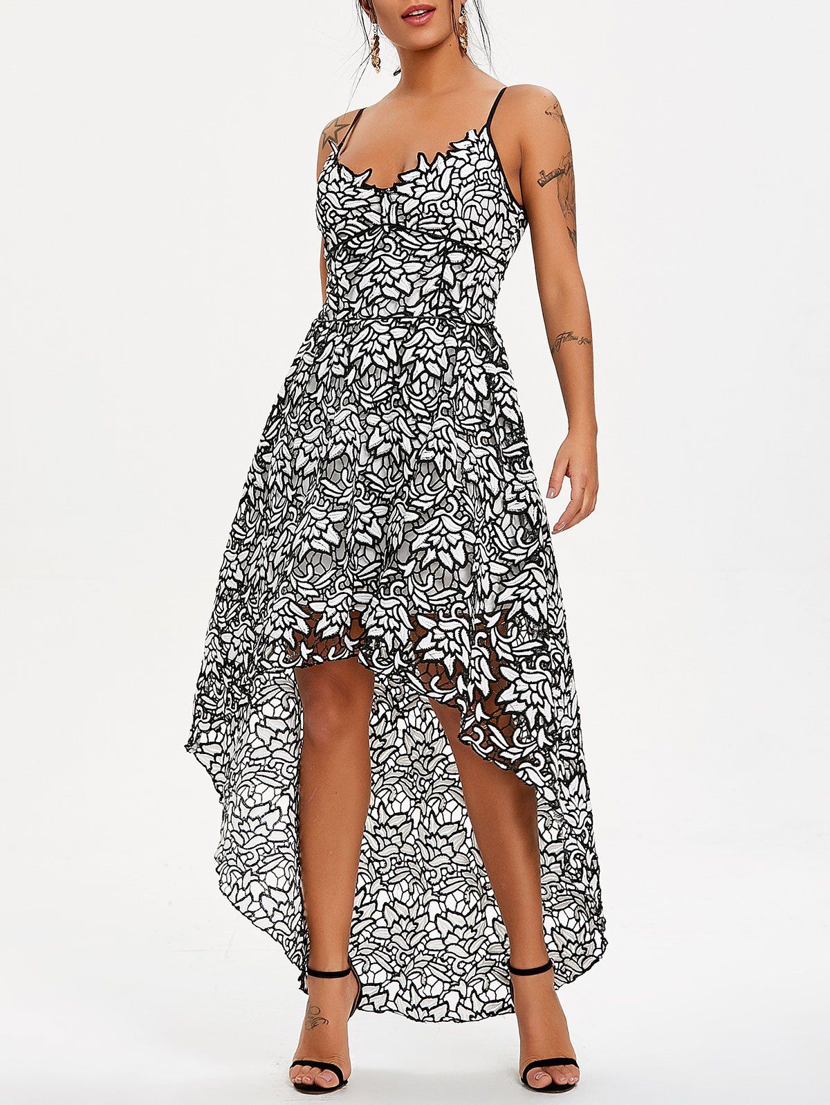 

High Low Lace Maxi Cami Dress, White and black