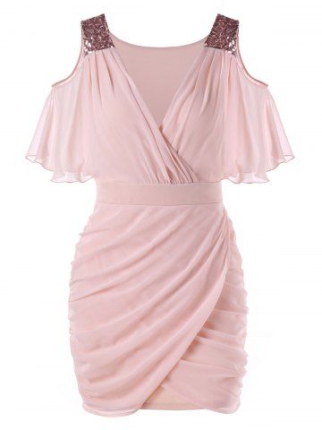 Cold Shoulder Sequins Ruched Mini Dress
