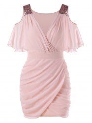 Cold Shoulder Sequins Ruched Mini Dress -  