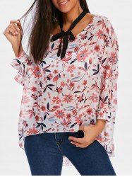 High Low Tie Up Print Blouse -  
