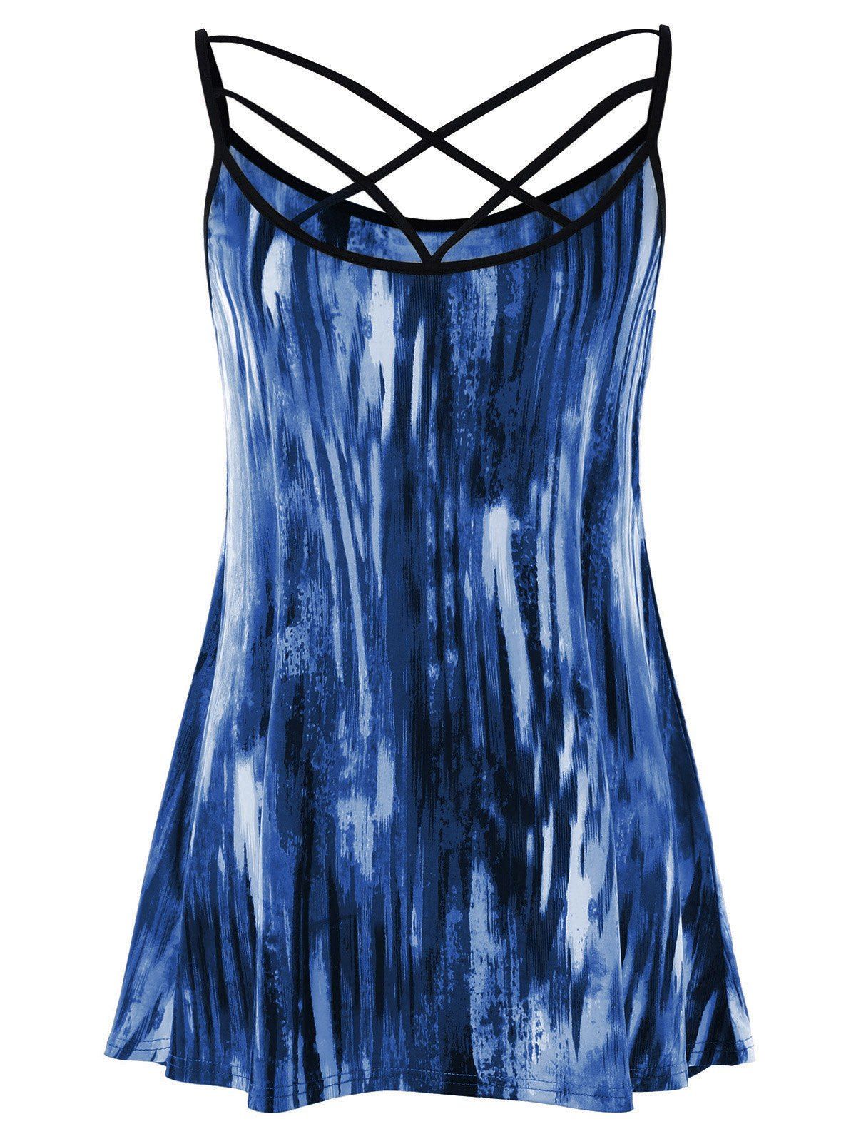 

Plus Size Criss Cross Tunic Tank Top, Blueberry blue