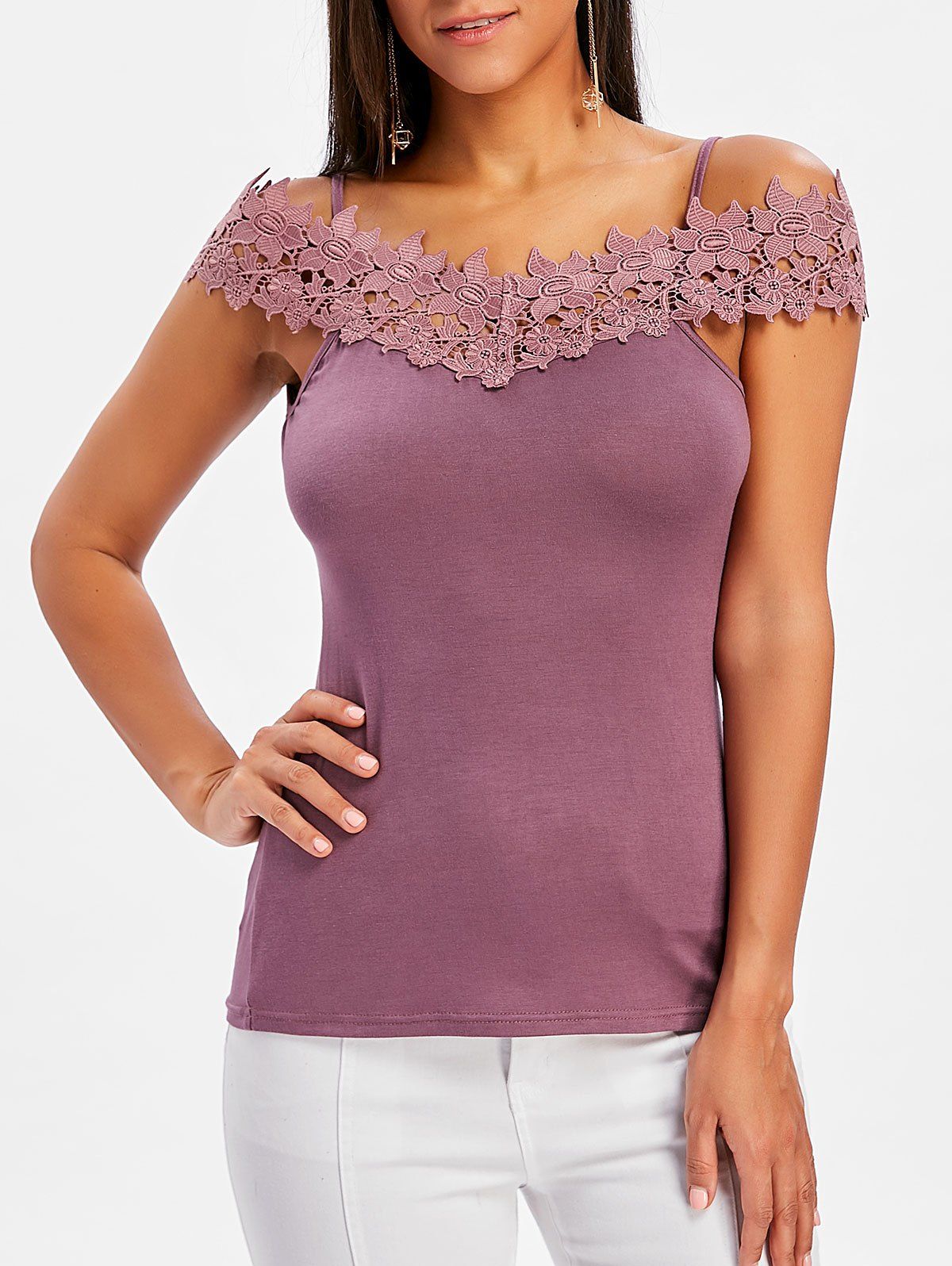 

Lace Trim Slim Fit T-shirt, Purple