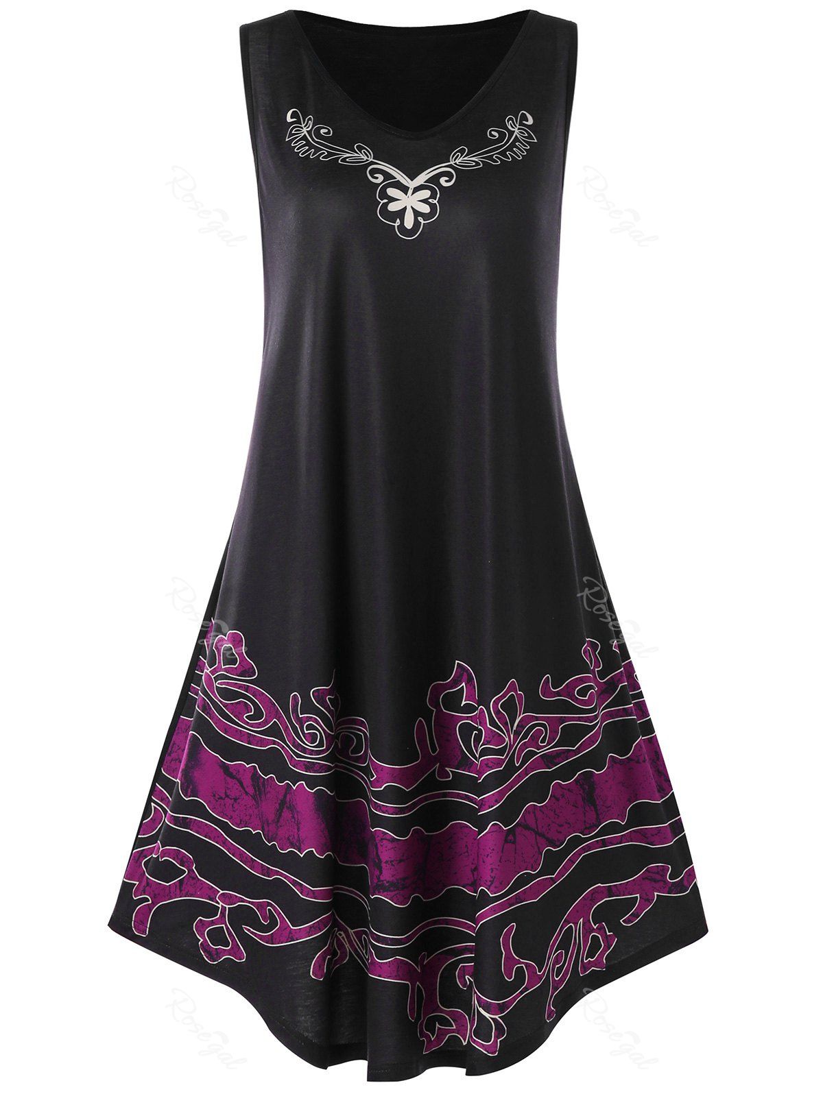 

Plus Size V Neck Graphic Trapeze Dress, Black