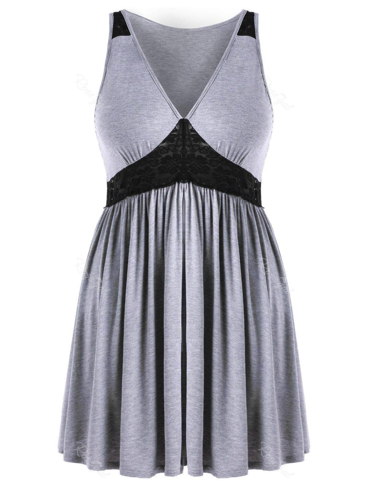 

Lace Panel Plus Size A Line Dress, Gray