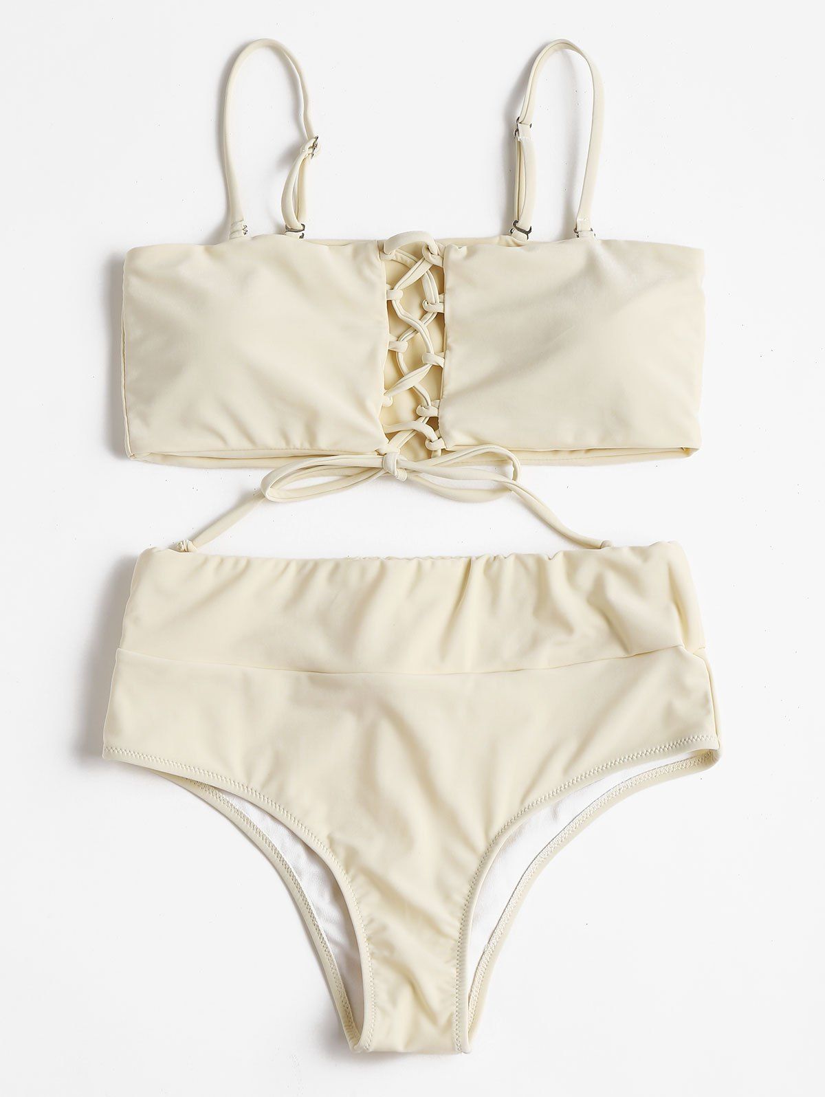 

Lace Up High Rise Bikini, Beige
