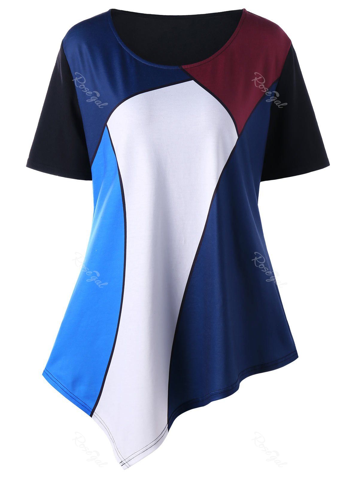 

Plus Size Color Block Asymmetric T-shirt, Colormix