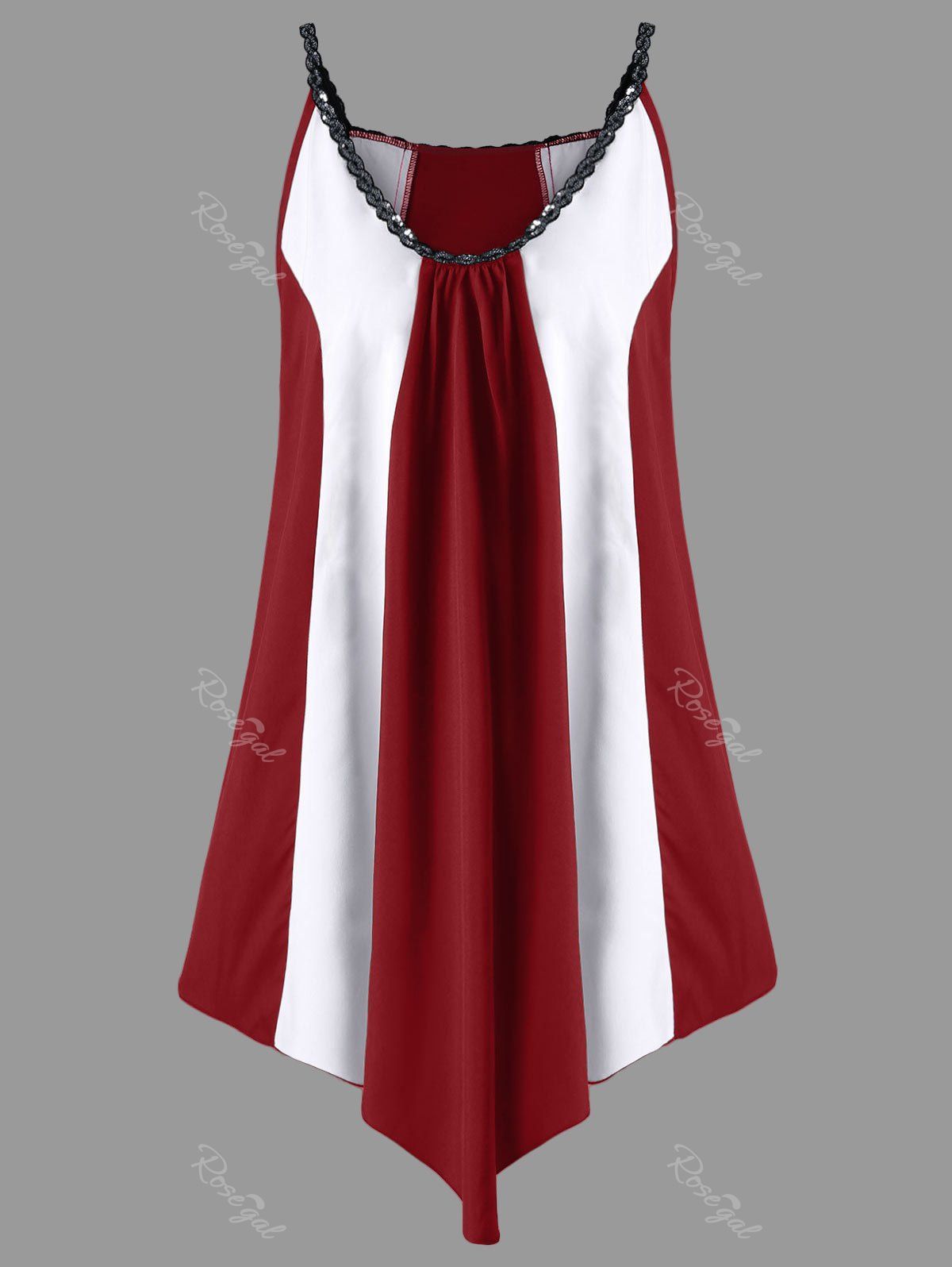 

Plus Size Two Tone Sleeveless Dress, Red wine