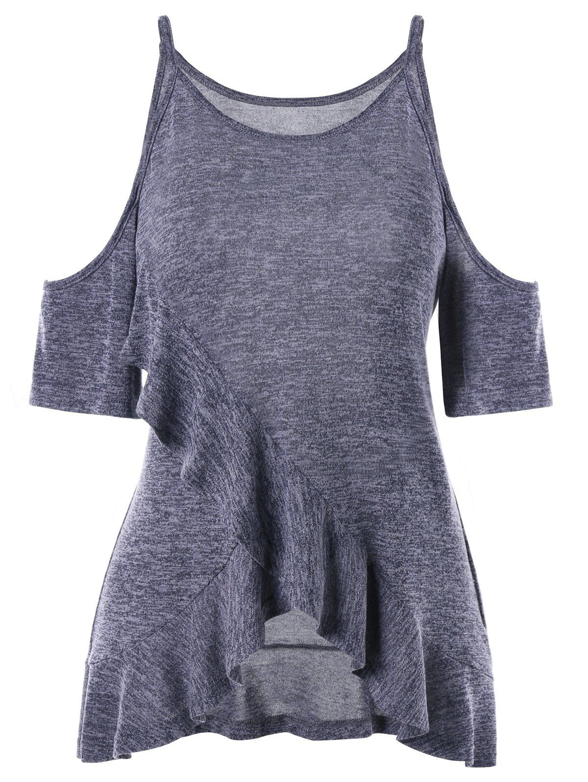 

Flounce Cold Shoulder T-shirt, Gray