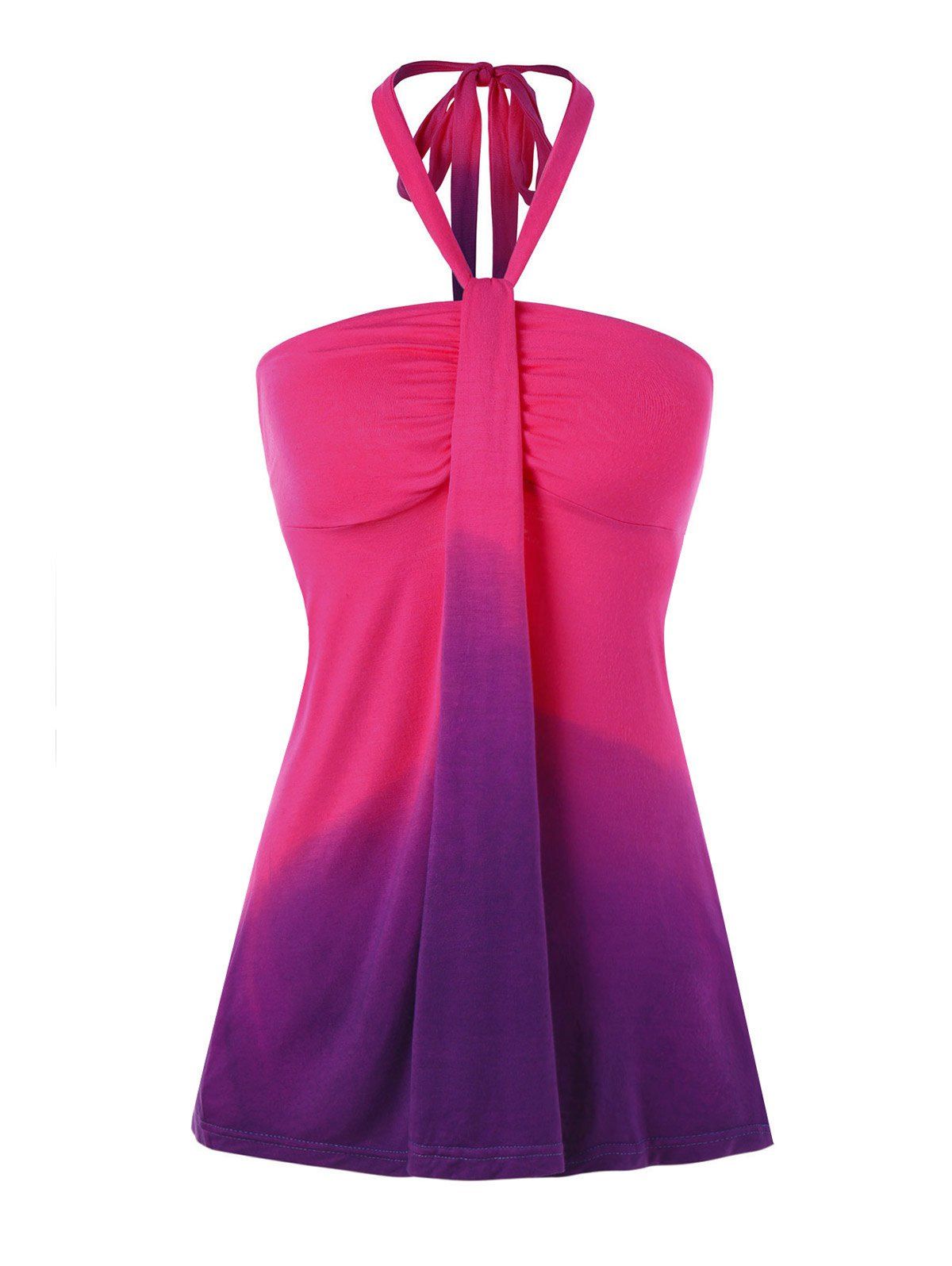 

Ombre Color Ruched Halter Tank Top, Rose red