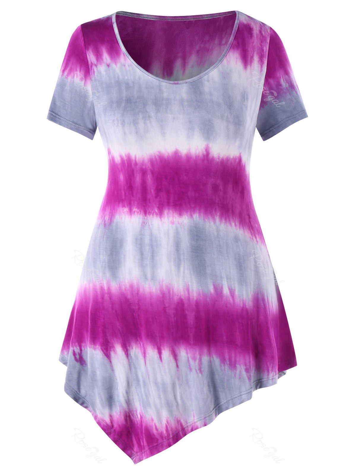 

Striped Tie Dyed Print Plus Size T-shirt, Bright neon pink