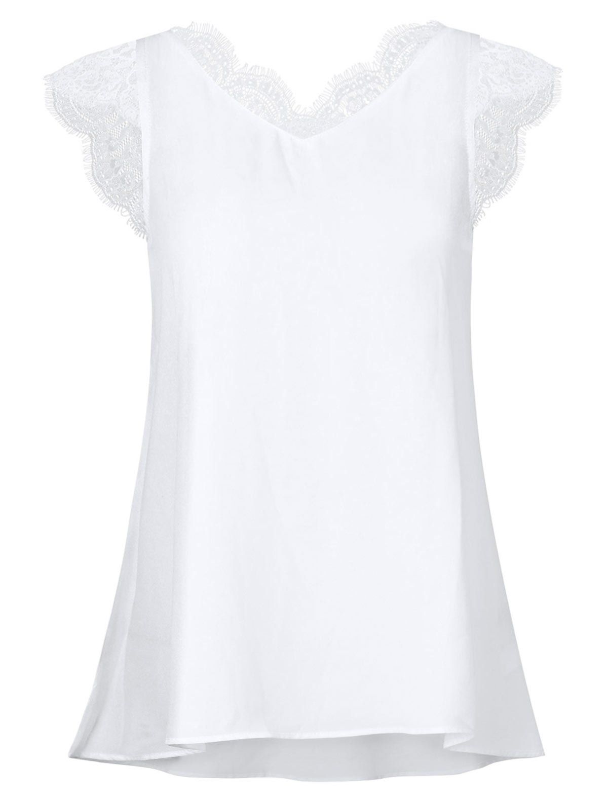 

Scalloped Lace Panel High Low Blouse, White