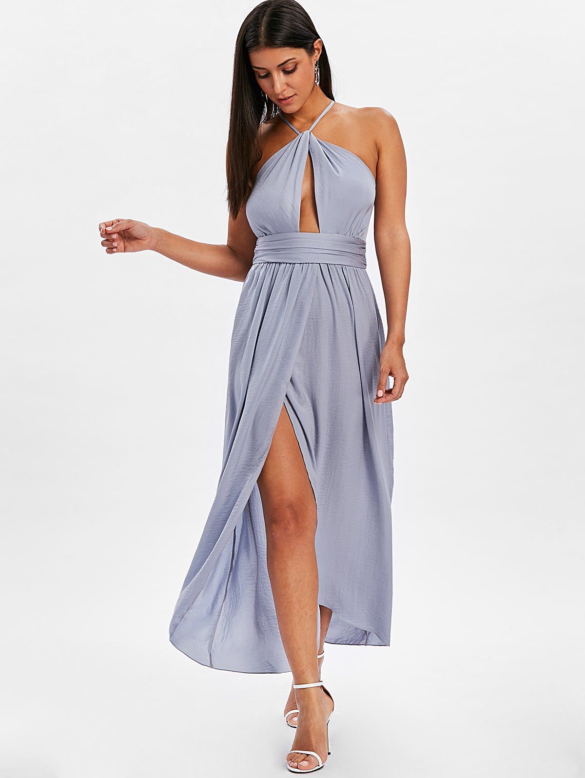 

Cut Out Strappy Backless Dress, Blue gray