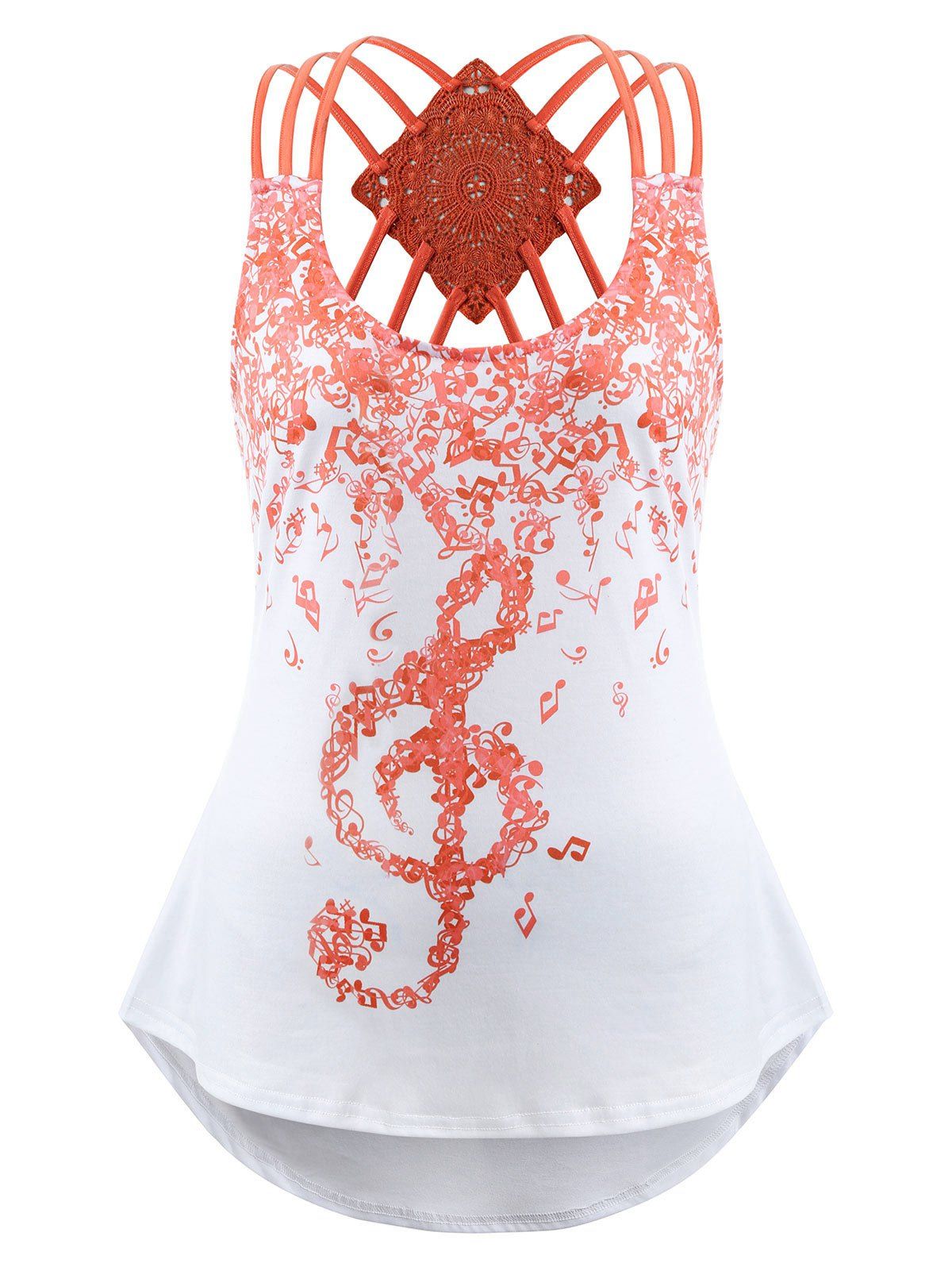 

Musical Notes Print Strappy Tank Top, Orange