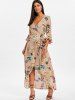 Bell Sleeve Flower Print  Wrap Maxi Dress -  
