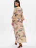 Bell Sleeve Flower Print  Wrap Maxi Dress -  