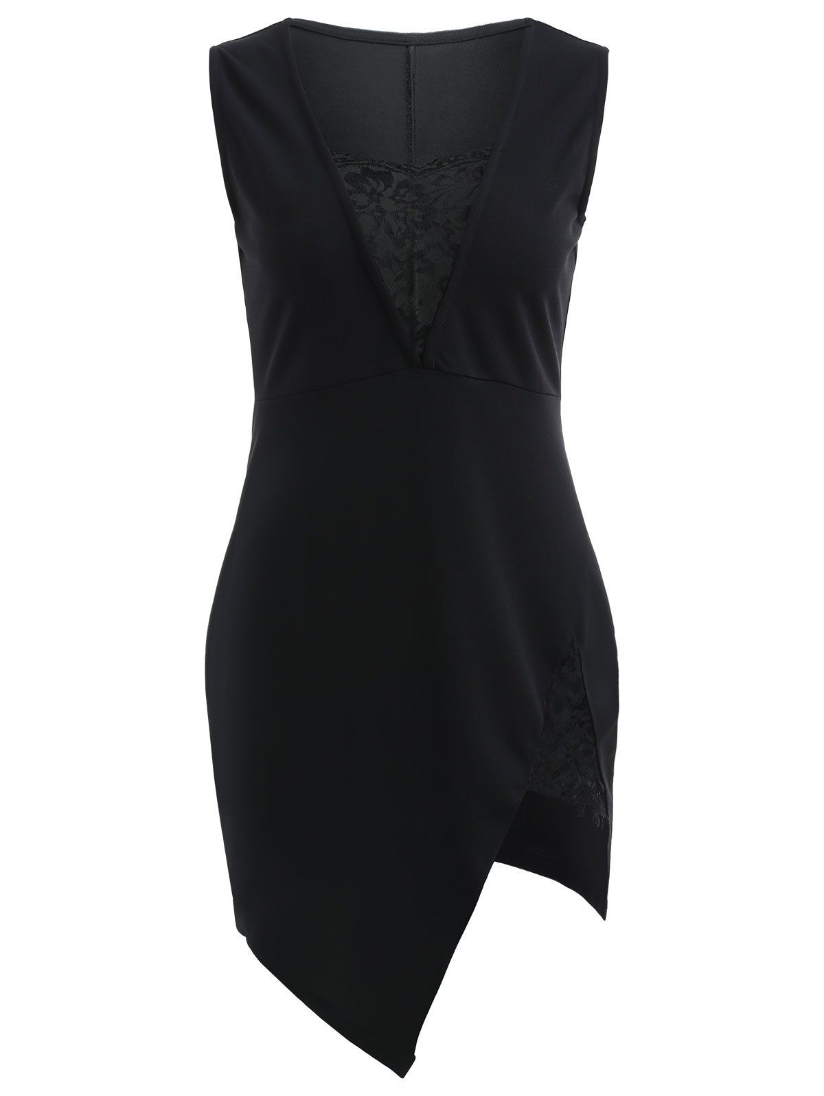 

Lace Panel Sleeveless Bodycon Dress, Black