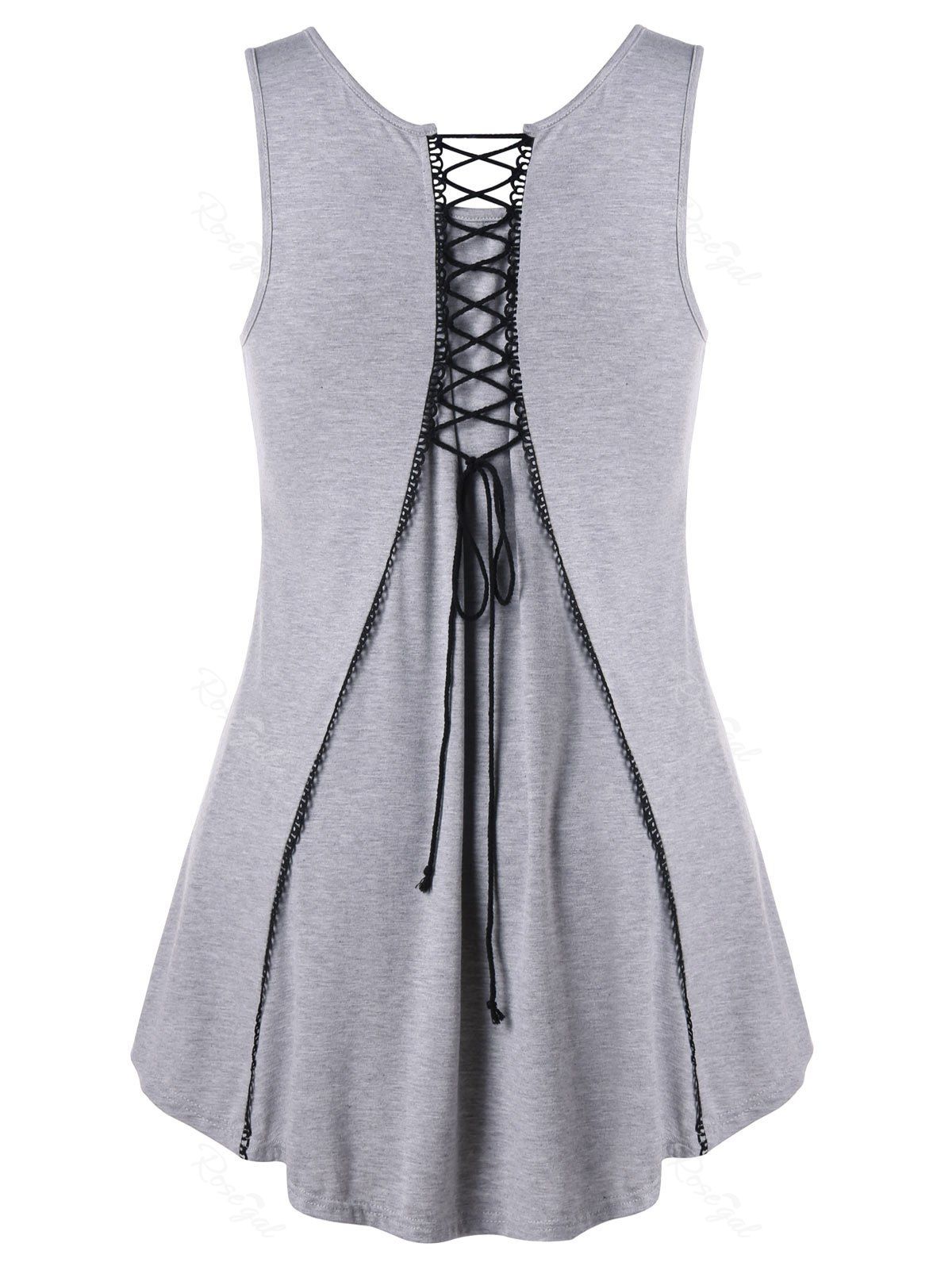 

Plus Size Lace Up High Low Tank Top, Gray