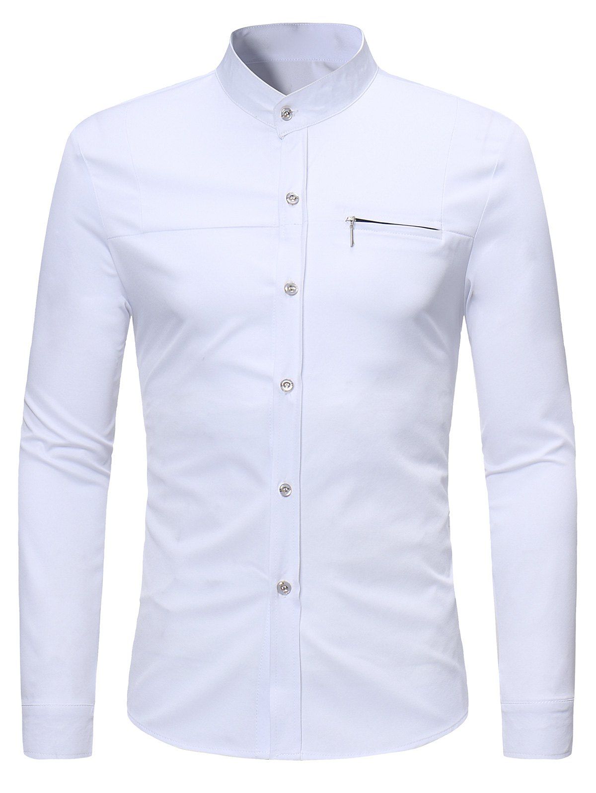 

Zipper Embellished Grandad Collar Shirt, White