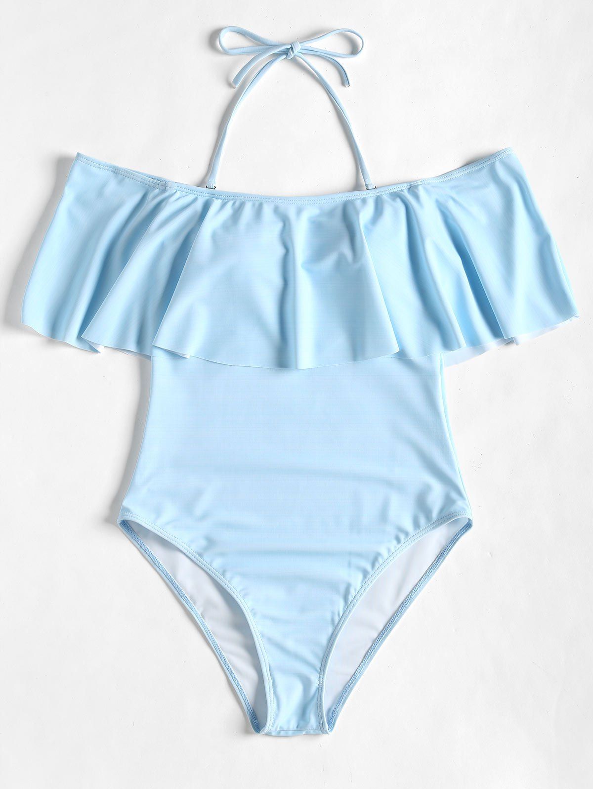 

Off Shoulder High Cut Ruffles Swimwear, Azure