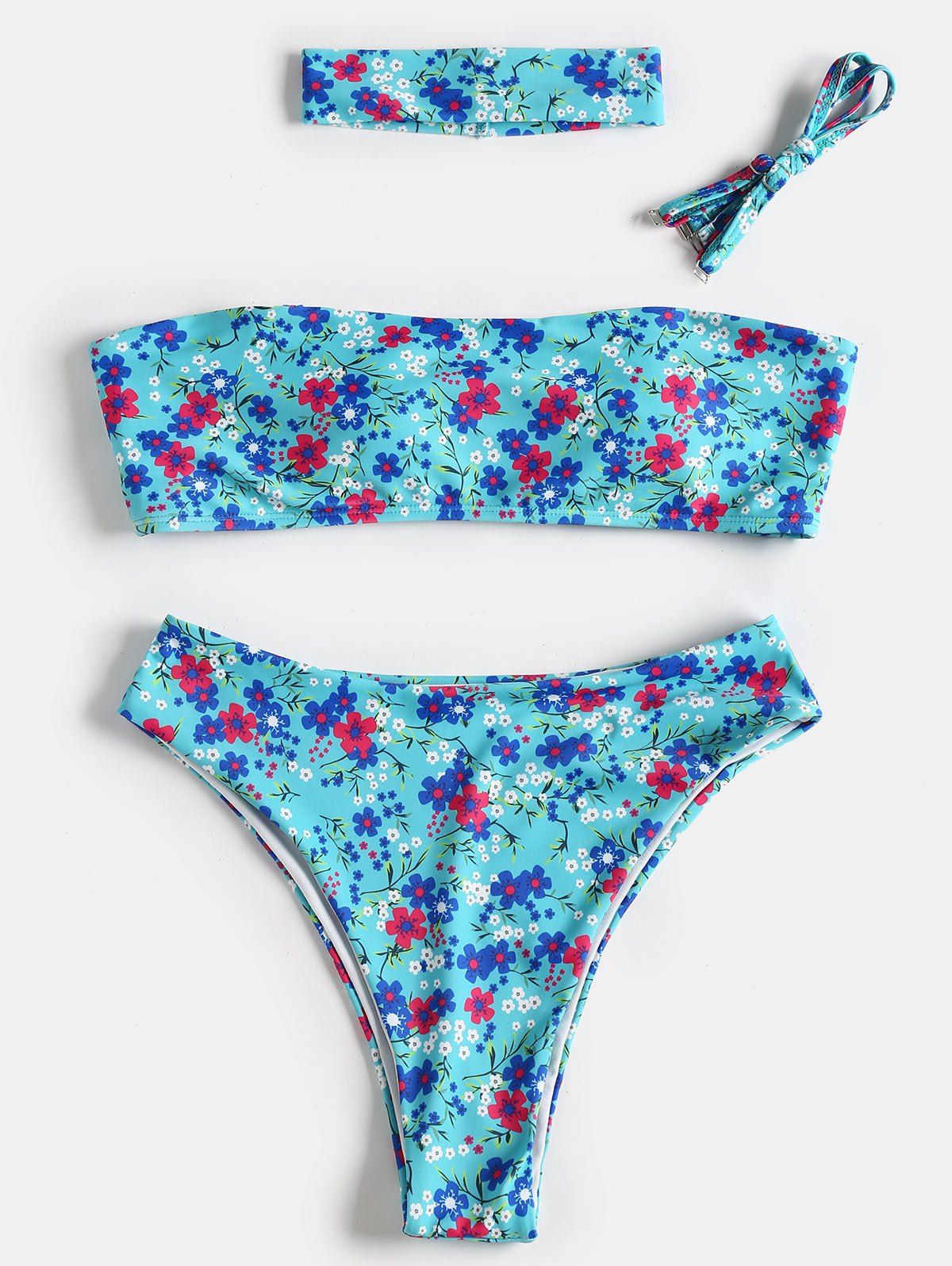 

Floral High Leg Bikini Swimsuit, Blue zircon