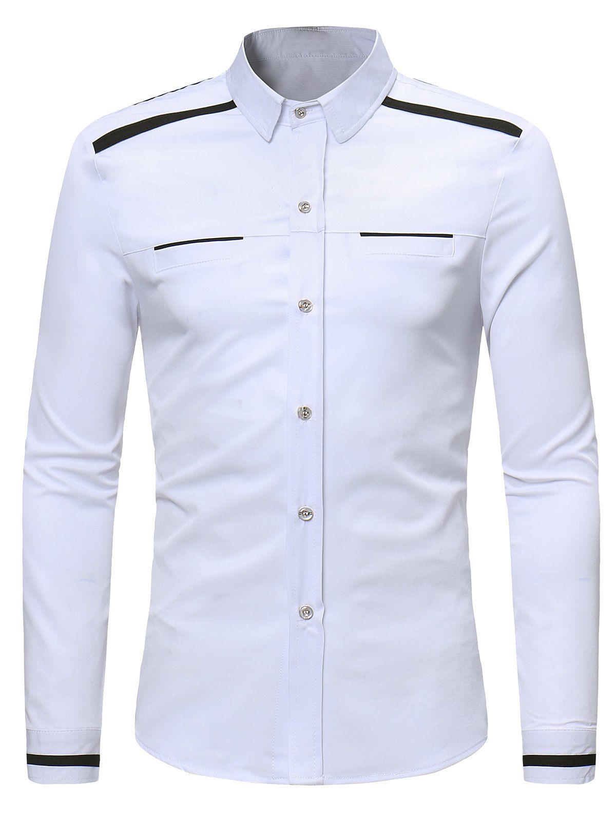 

Turndown Collar Long Sleeve Contrast Shirt, White