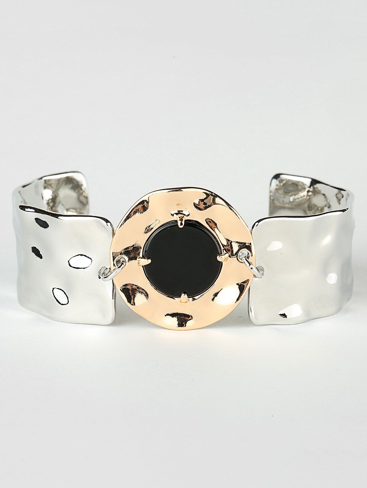 

Metal Circle Shape Wide Textured Bracelet, Silver