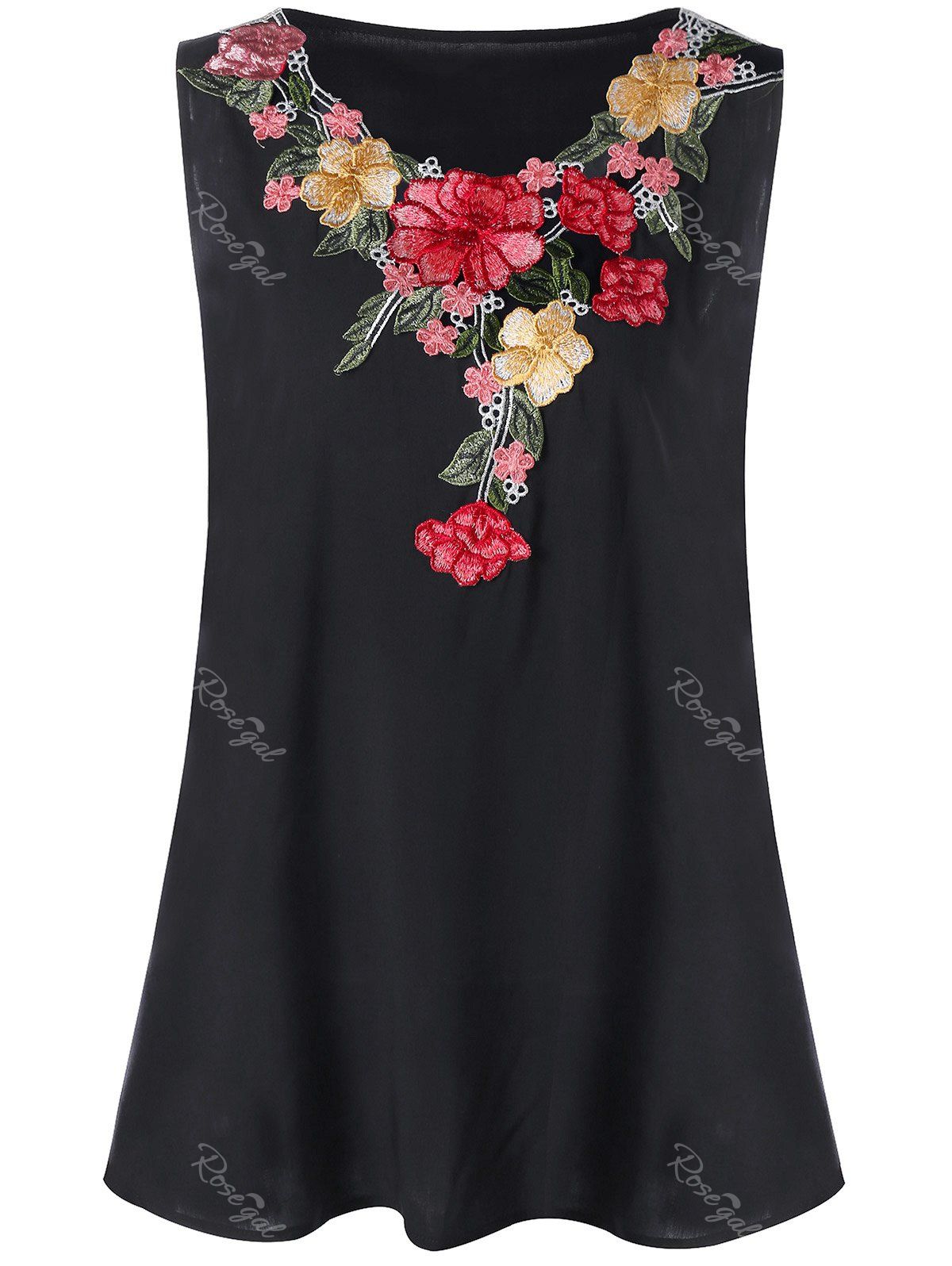 

Plus Size Embroidery Tank Top, Black