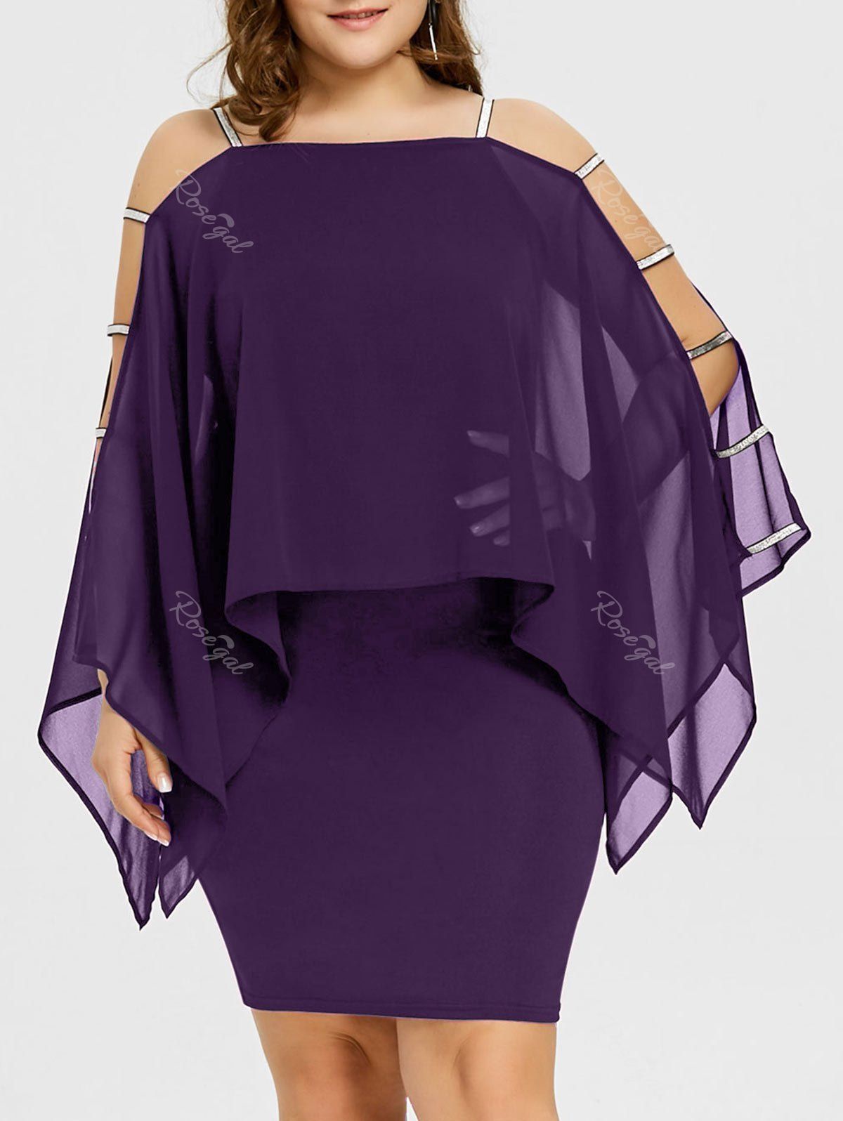 

Plus Size Ladder Cut Sheer Capelet Dress, Purple