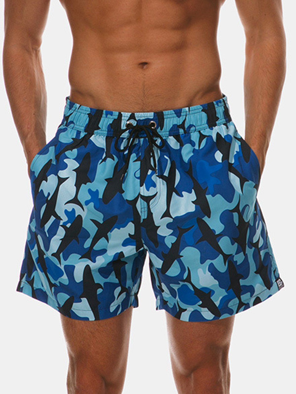 

Pockets Camo Whale Print Beach Shorts, Multi