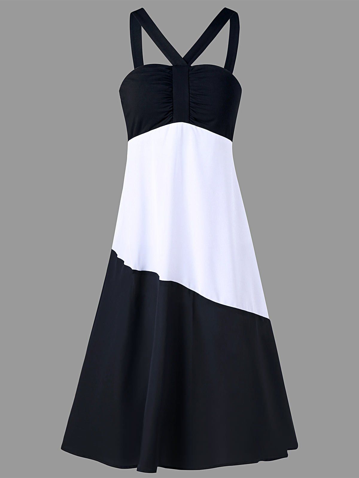 

Color Block Backless Beach Dress, Black