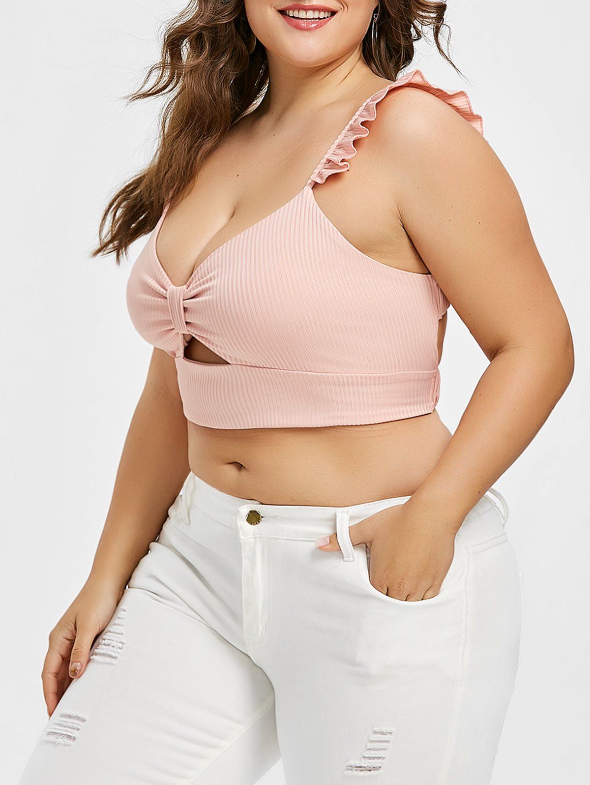 

Plus Size Bow Front Crop Top, Light pink